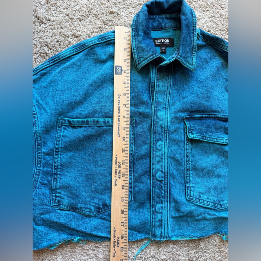 Express Edition Cropped Jean Denim Jacket Women’s XS Bright Teal Blue - Picture 9 of 9